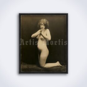 Printable Kneeling naked lady retro gothic erotica, art nude photo - vintage print poster