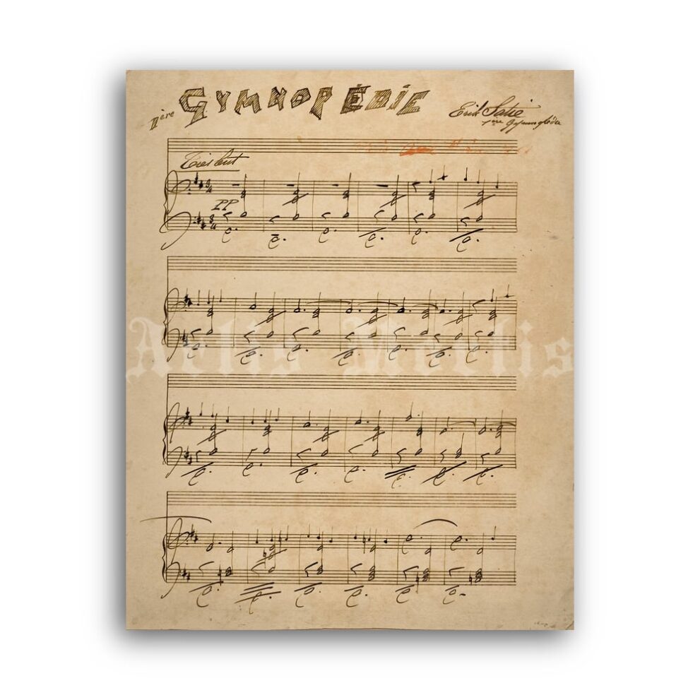 Printable Gymnopedie by Erik Satie - original handwritten score poster - vintage print poster