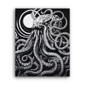Printable Gravure 3936 - sea monster, octopus, dark art by Artis Mortis - vintage print poster