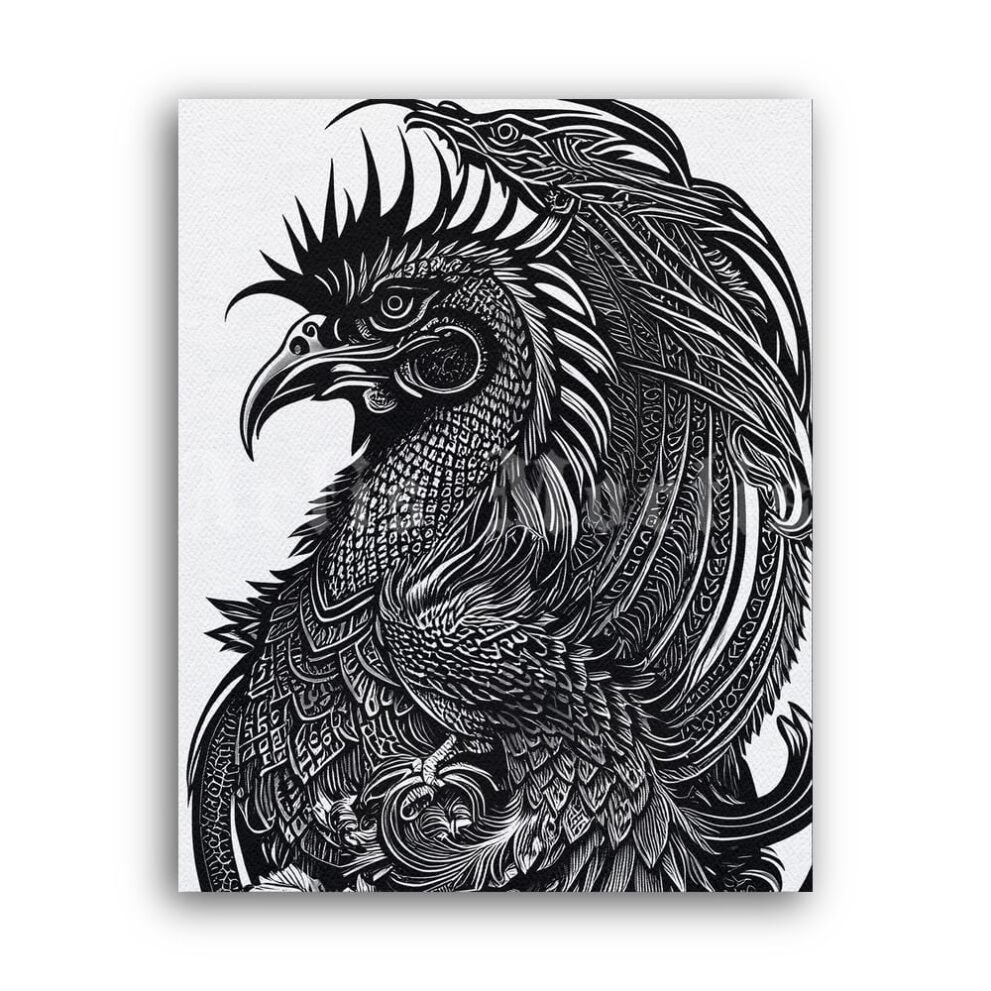 Printable Gravure 3938 - black rooster, witchcraft, dark art by Artis Mortis - vintage print poster