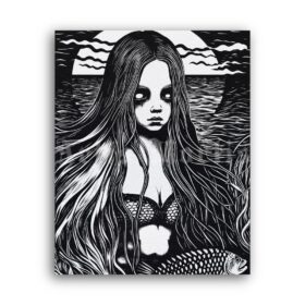 Printable Gravure 3948 - drowned girl, Rusalka, dark art by Artis Mortis - vintage print poster