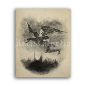 Printable Mephistopheles Over Wittenberg art by Eugene Delacroix - vintage print poster