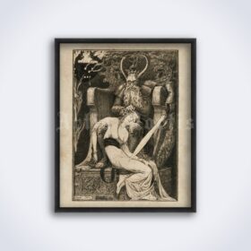 Printable Demon king and young woman, illustration by Frank Cheyne Pape - vintage print poster