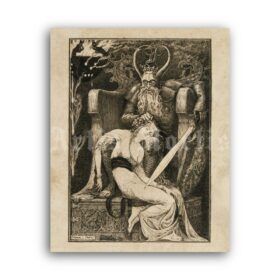 Printable Demon king and young woman, illustration by Frank Cheyne Pape - vintage print poster