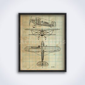 Printable Heinkel He 51 WWII airplane diagram, aircraft history poster - vintage print poster
