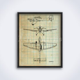 Printable Junkers Ju 87A WWII airplane diagram, aircraft history poster - vintage print poster
