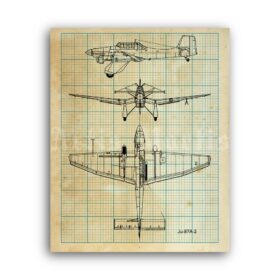 Printable Junkers Ju 87A WWII airplane diagram, aircraft history poster - vintage print poster