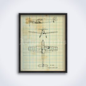 Printable Messerschmitt Bf109 WWII airplane diagram, blueprint poster - vintage print poster