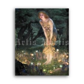 Printable Midsummer Eve painting by Edward Robert Hughes, fairy art - vintage print poster