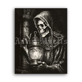 Printable Gravure 4304 - Lantern, grim reaper, dark art by Artis Mortis - vintage print poster