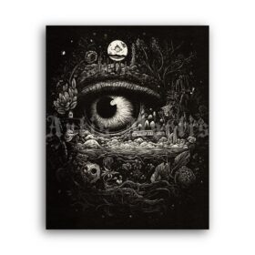 Printable Gravure 4344 - Observer, all-seeing eye, art by Artis Mortis - vintage print poster