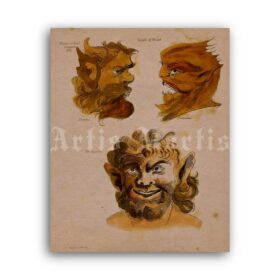 Printable Heads of evil demons, Vessels of Wrath, Magus manuscript print - vintage print poster