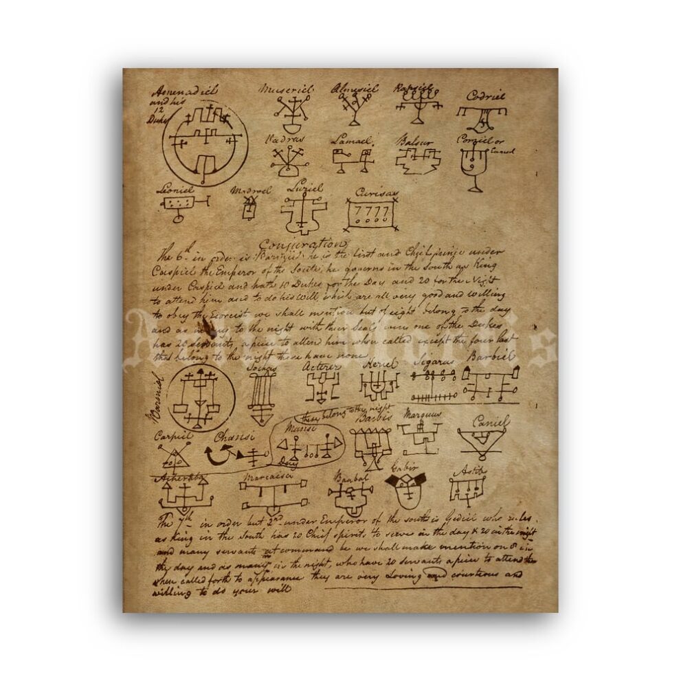 Printable Incantation of Goetia demons, Book of incantations poster - vintage print poster