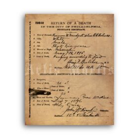 Printable H. H. Holmes - first American serial killer death certificate print - vintage print poster