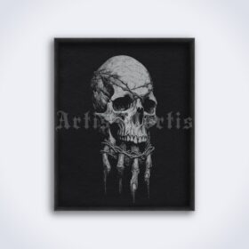 Printable Gravure 4374 - Fingers, skull, creepy dark art by Artis Mortis - vintage print poster