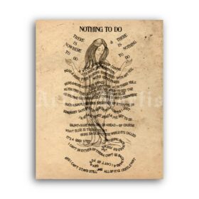 Printable Be Here Now by Ram Dass, spiritual illustration and text poster - vintage print poster