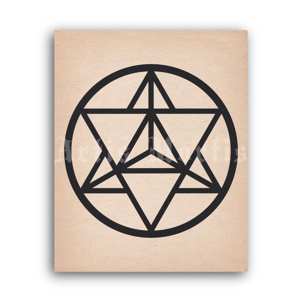 Printable Merkaba Ring mystic symbol, sacred geometry, spiritual art - vintage print poster