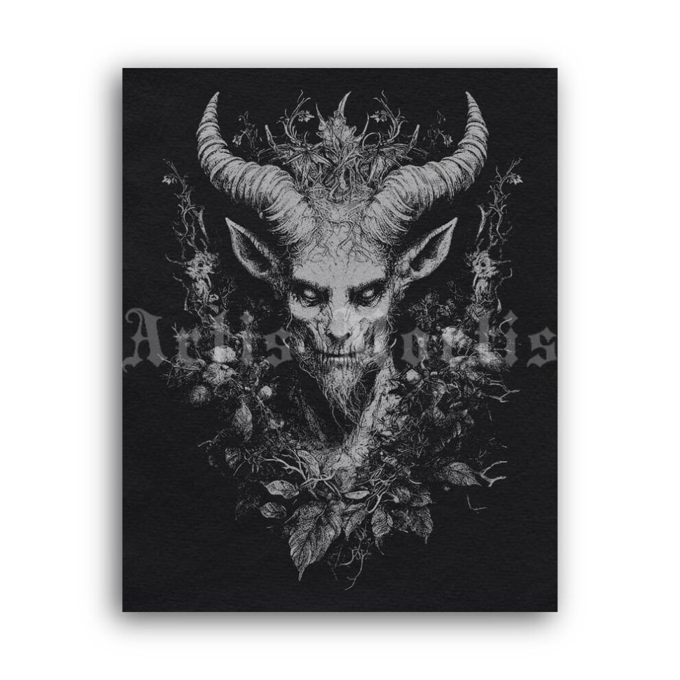 Printable Gravure 4426 - Pan, forest demon, faun dark art by Artis Mortis - vintage print poster
