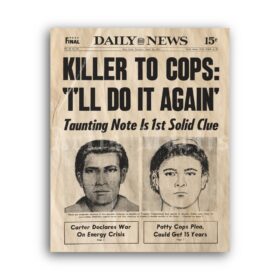 Printable Son of Sam David Berkowitz serial killer newspaper cover poster - vintage print poster