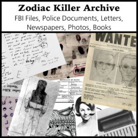 Printable Zodiac Killer PDF Archive - FBI and Police files, letters, photos - vintage print poster