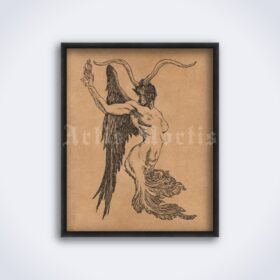 Printable Satyr drawing by Austin Osman Spare, chaos magick, occult art - vintage print poster