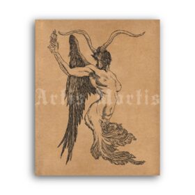 Printable Satyr drawing by Austin Osman Spare, chaos magick, occult art - vintage print poster