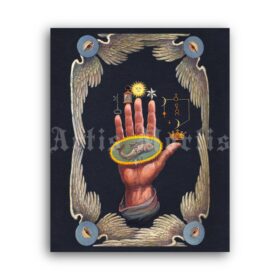 Printable Hand of wisdom, hand of mysteries, spiritual esoteric print - vintage print poster