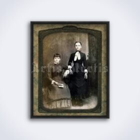Printable Victorian-era sisters photo, postmortem daguerreotype print - vintage print poster