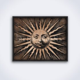 Printable Celestial Sun Face, glory symbol, medieval astronomy art print - vintage print poster