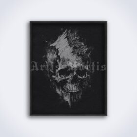Printable Gravure 5468 - Mountain, skull, surreal dark art by Artis Mortis - vintage print poster
