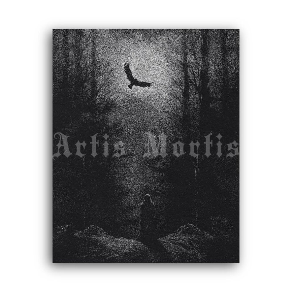Printable Gravure 5474 - The Rite, bird, night forest, dark art by Artis Mortis - vintage print poster