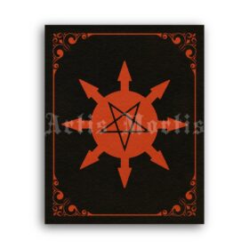 Printable Algol symbol, Luciferian chaos pentagram sigil, red-black print - vintage print poster