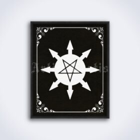Printable Algol symbol, Luciferian chaos pentagram sigil, white-black print - vintage print poster