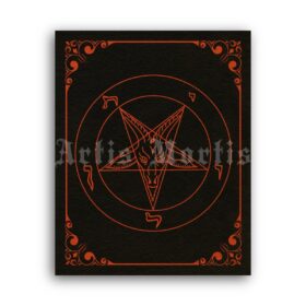 Printable Baphomet sigil, satanic church pentagram, red-black print - vintage print poster
