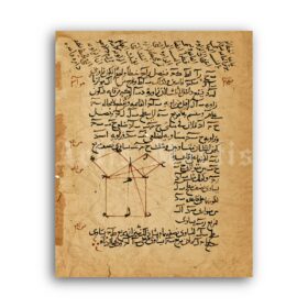 Printable Pythagorean theorem ancient Arabian manuscript, math poster - vintage print poster