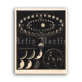 Printable Venus and Mercury motion, planets, sun, astronomy art poster - vintage print poster