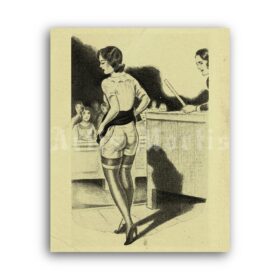 Printable Punishing of a student girl, vintage fetish art by Claire Willows - vintage print poster