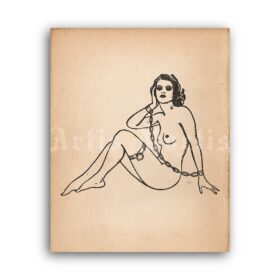 Printable Woman in chains, vintage fetish illustration by Claire Willows - vintage print poster