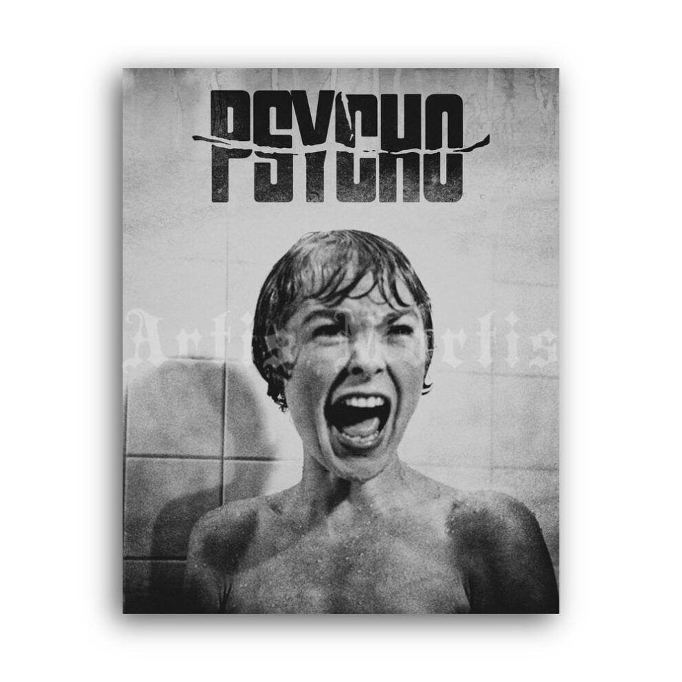 Printable Psycho by Alfred Hitchcock, movie poster, Janet Leigh photo - vintage print poster