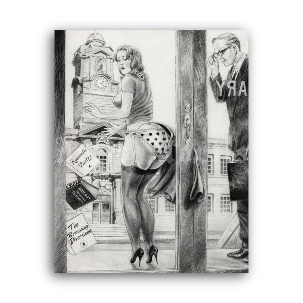Printable Door and skirt - vintage pin-up, kinky art by Roger Benson - vintage print poster