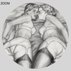 Printable Two slave girls on the bed - vintage kinky art by Roger Benson - vintage print poster