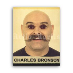 Printable Charles Manson Folsom Prison card with fingerprints and mugshot - vintage print poster