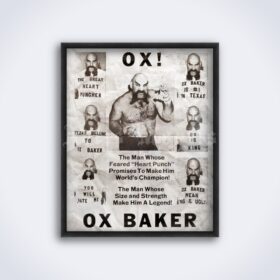 Printable Ox Baker wrestler flyer, Heart Punch, vintage wrestling poster - vintage print poster