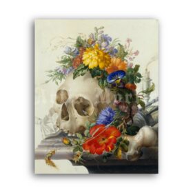 Printable Skull and flowers antique painting by Herman Henstenburgh - vintage print poster